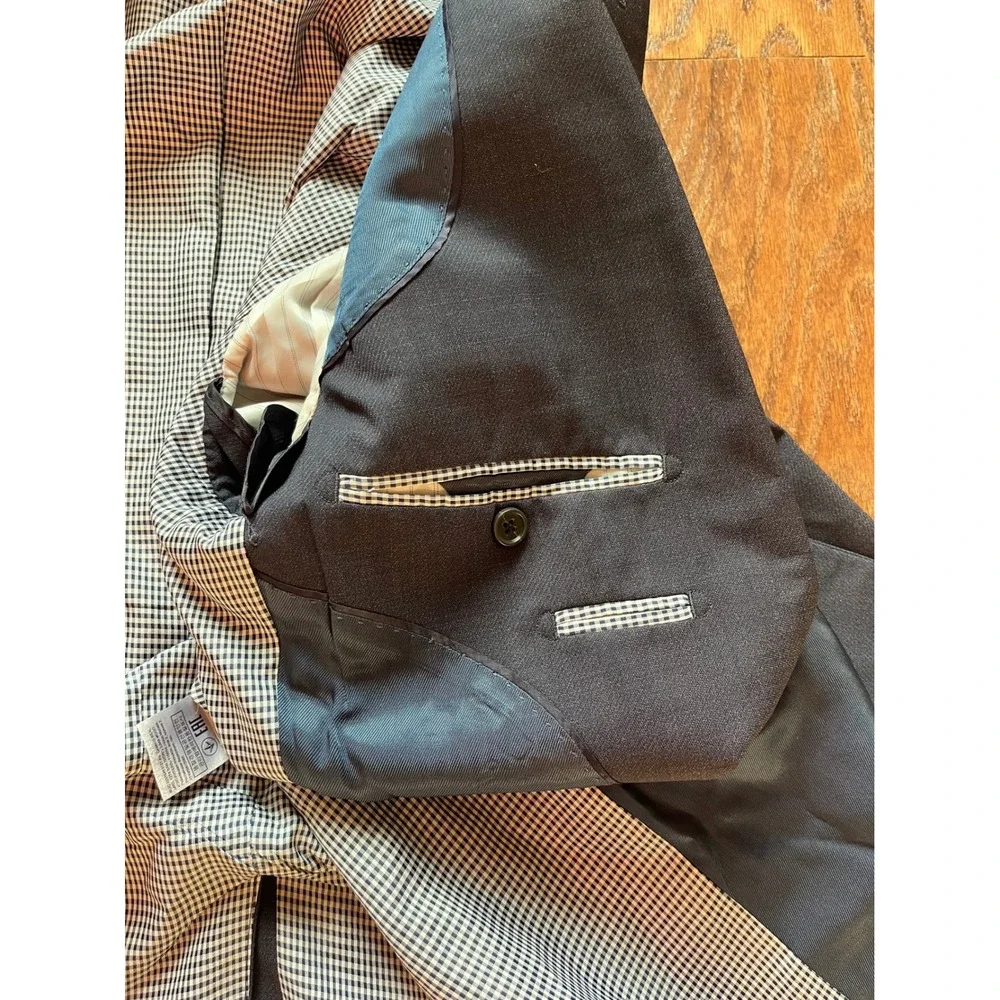Banana Republic Blazer Mens Grey Gingham Lined Wool Sport Coat 40L